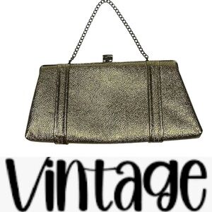 Vintage Metallic Gold Lurex Habdbag/Clutch w/Short Chain Strap